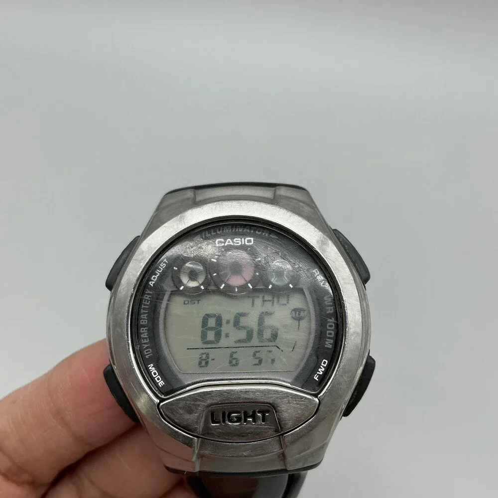 Casio W-755 Mens Watch 42mm Digital Black Resin World Time Illuminator 100M WR